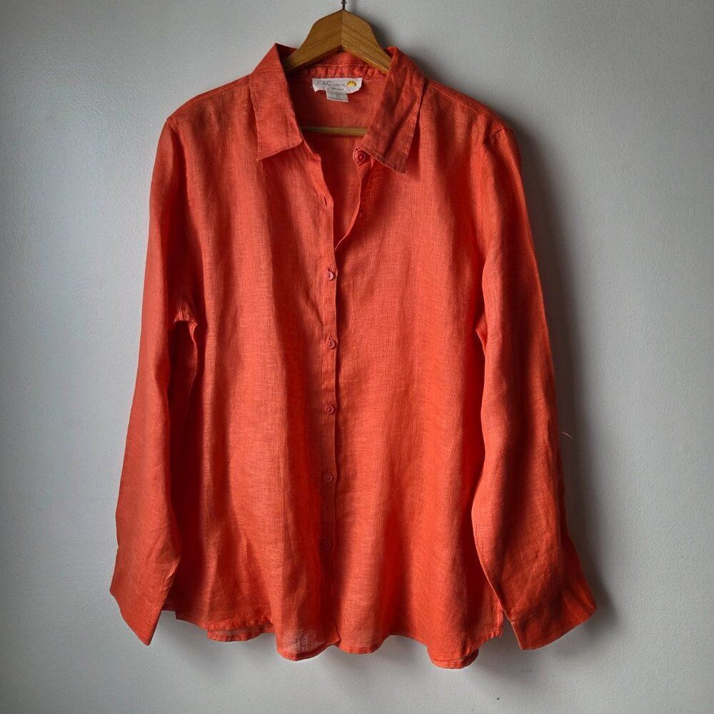 EUC LIKE NEW C&C CALIFORNIA 100% LINEN ORANGE LONGSLEEVES SHIRT SIZE L